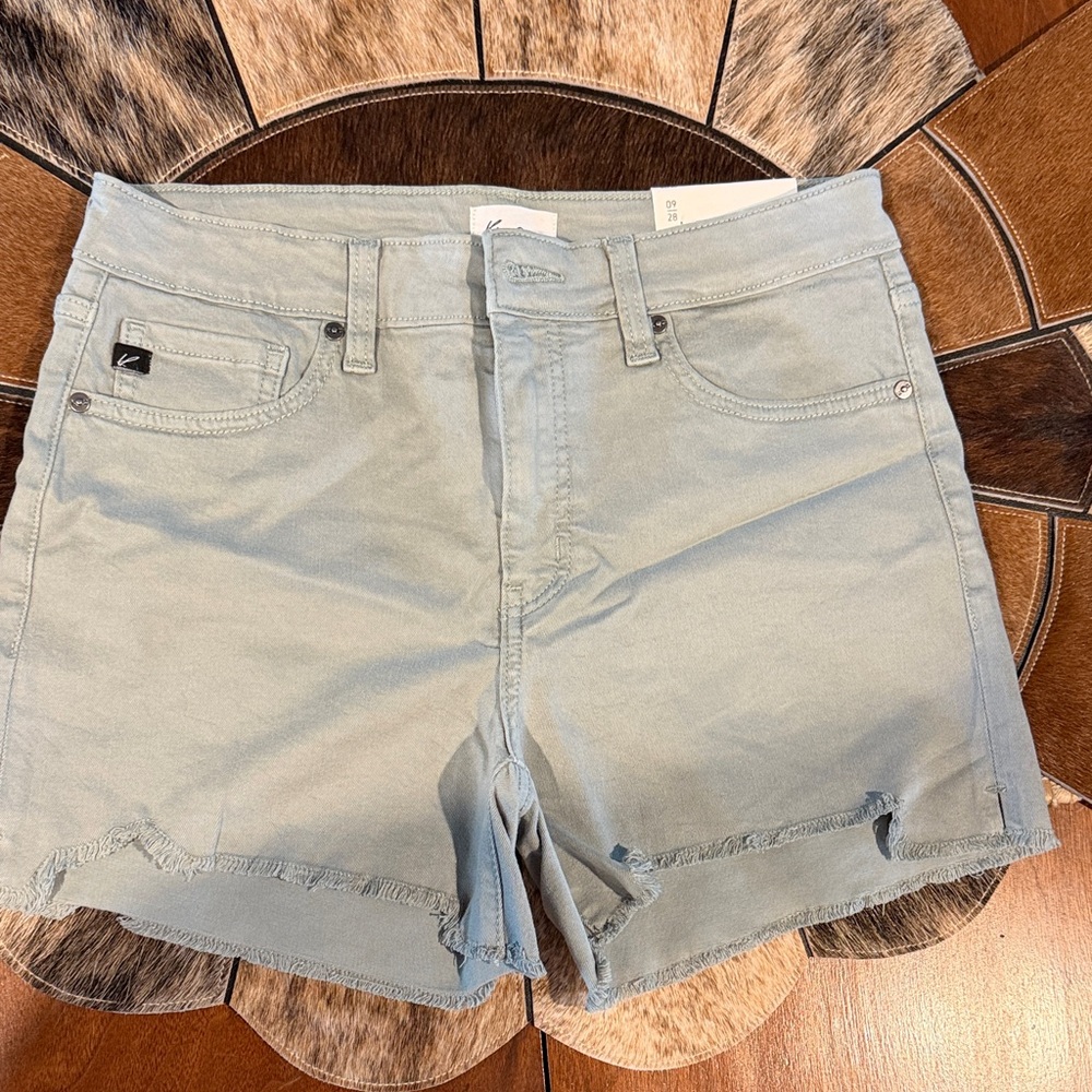 KanCan Sage Green Frayed Hem Shorts